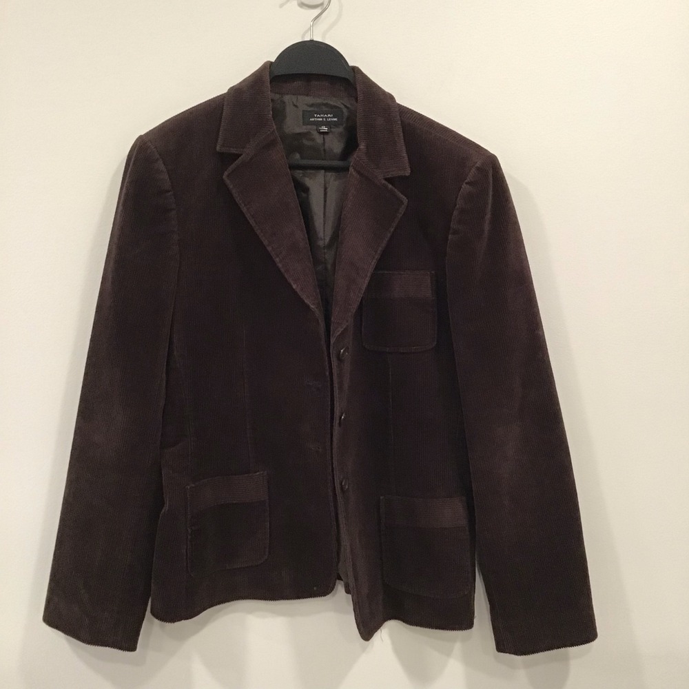 Tahari Blazer Women's Size 12 Brown Corduroy 3-Button Career Jacket Quiet Luxury - Picture 2 of 13